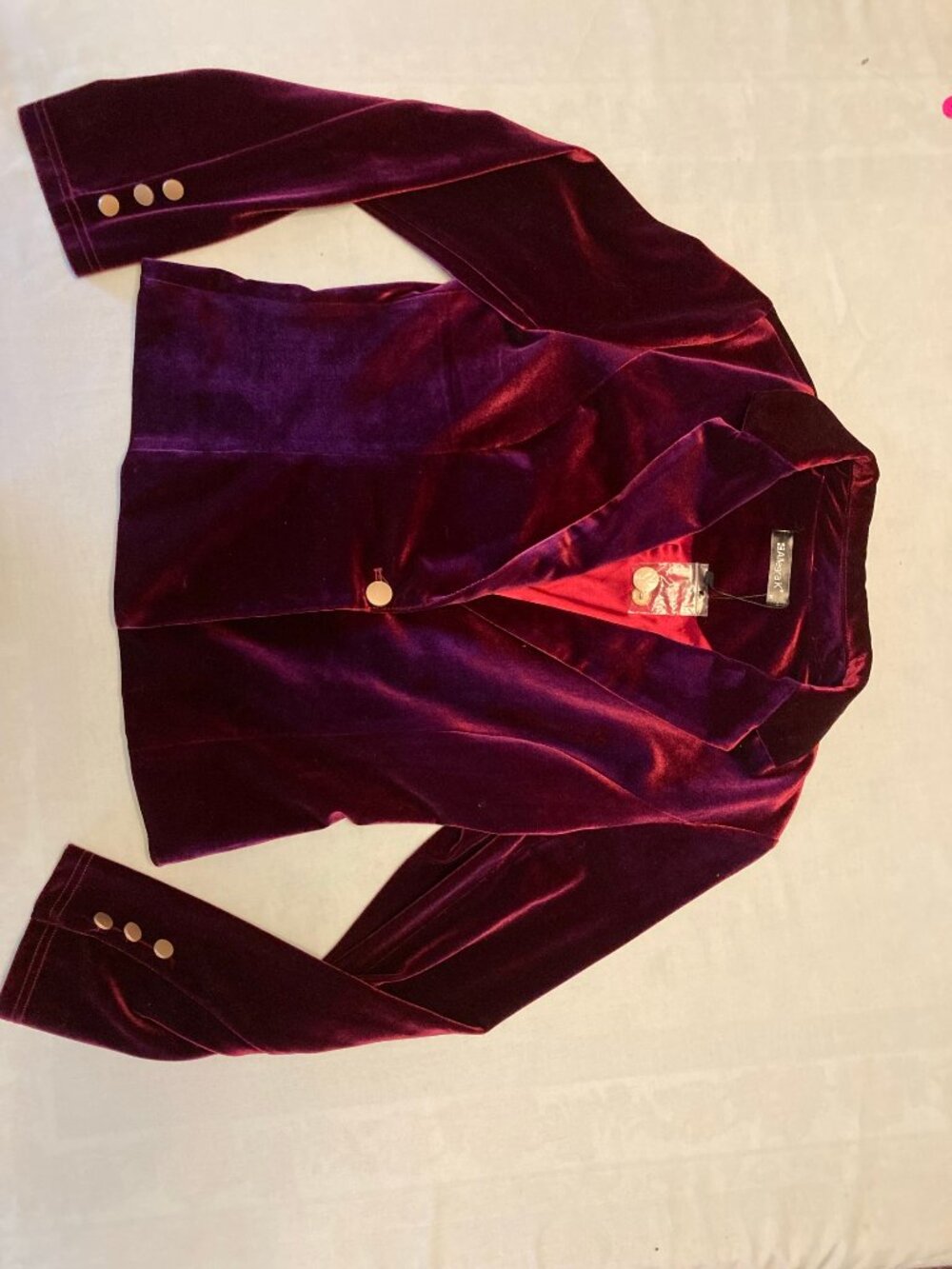 Allegra K Plum Velvet Blazer Size M Gold Buttons Holiday Party